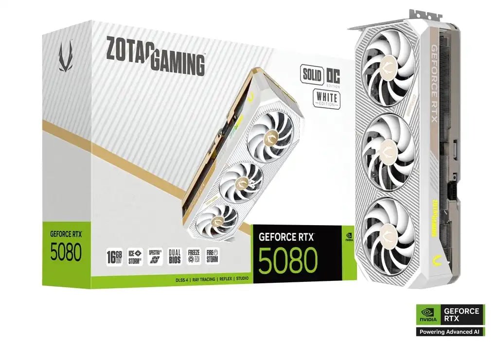 ZOTAC GAMING GeForce RTX 5080 SOLID OC WHITE ED 16GB GDDR7 | ZT - B50800Q - 10P - 8886307700469 - Vektra Computers LLC ZOTAC GAMING GeForce RTX 5080 SOLID OC WHITE ED 16GB GDDR7 | ZT - B50800Q - 10P - 8886307700469 - Vektra Computers LLC